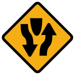 Divided road ends, keep to the right
